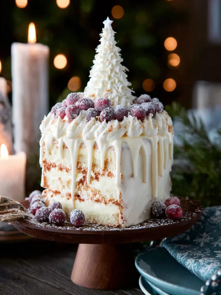 High Altitude Eggnog Cake with a Buttercream Christmas Tree First Image