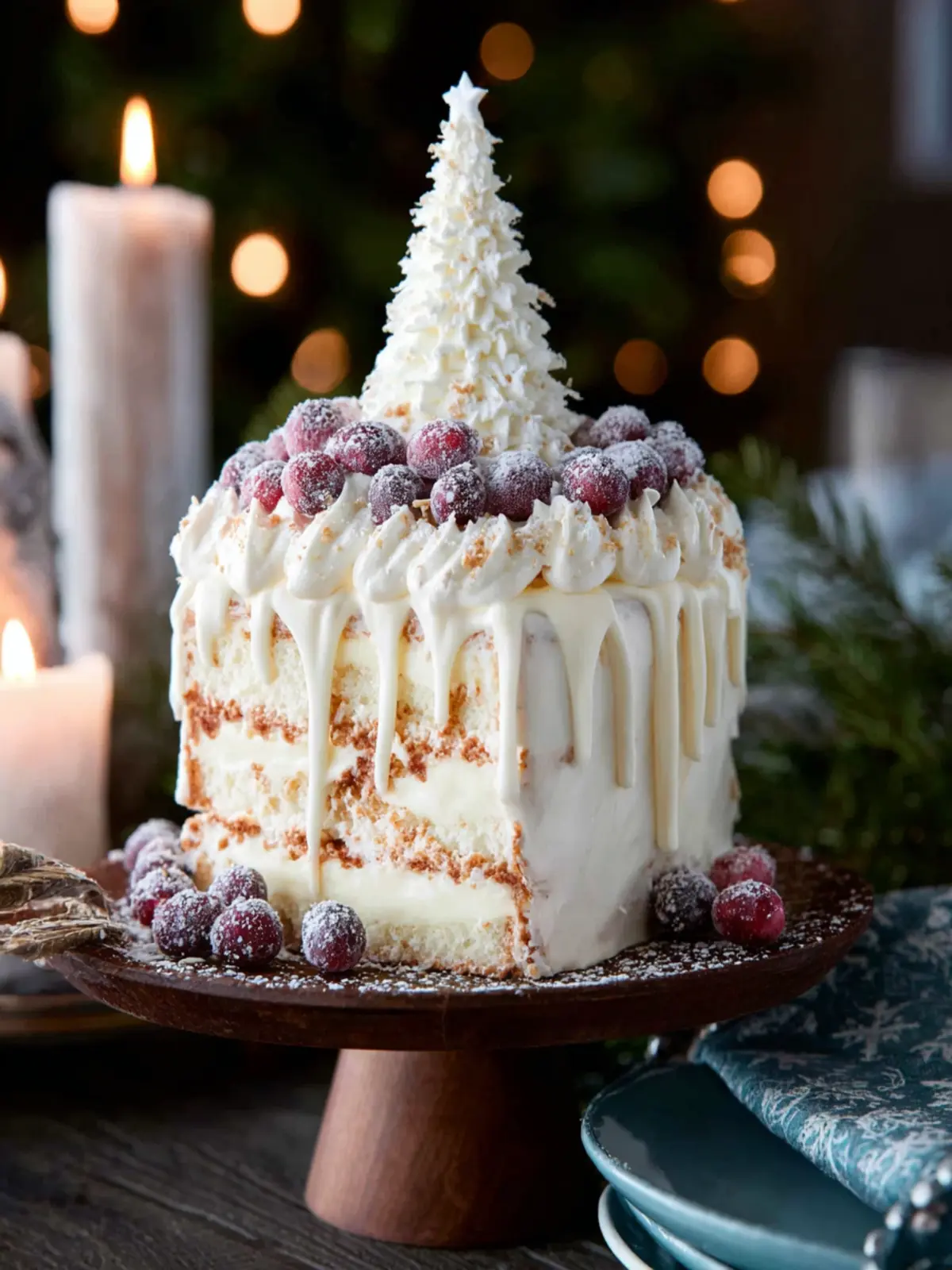High Altitude Eggnog Cake with a Buttercream Christmas Tree First Image