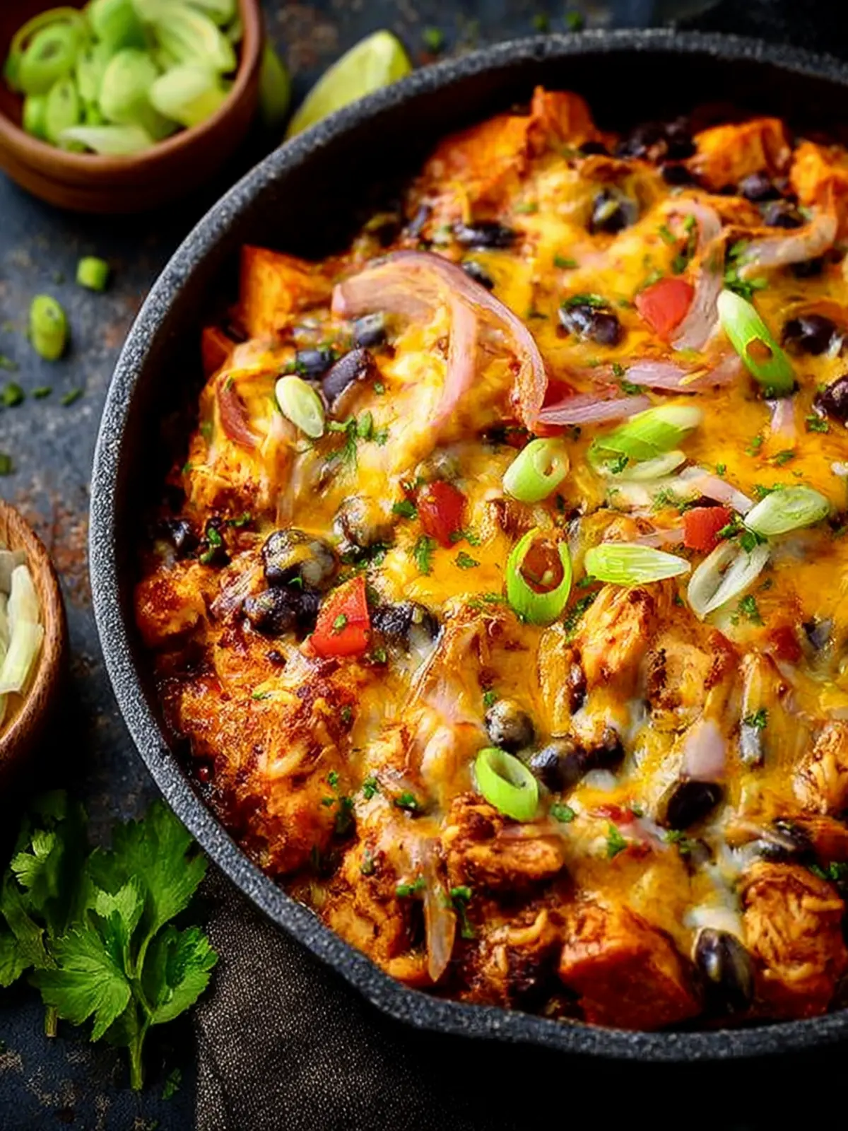 Black Bean and Sweet Potato Chicken Enchilada Skillet First Image