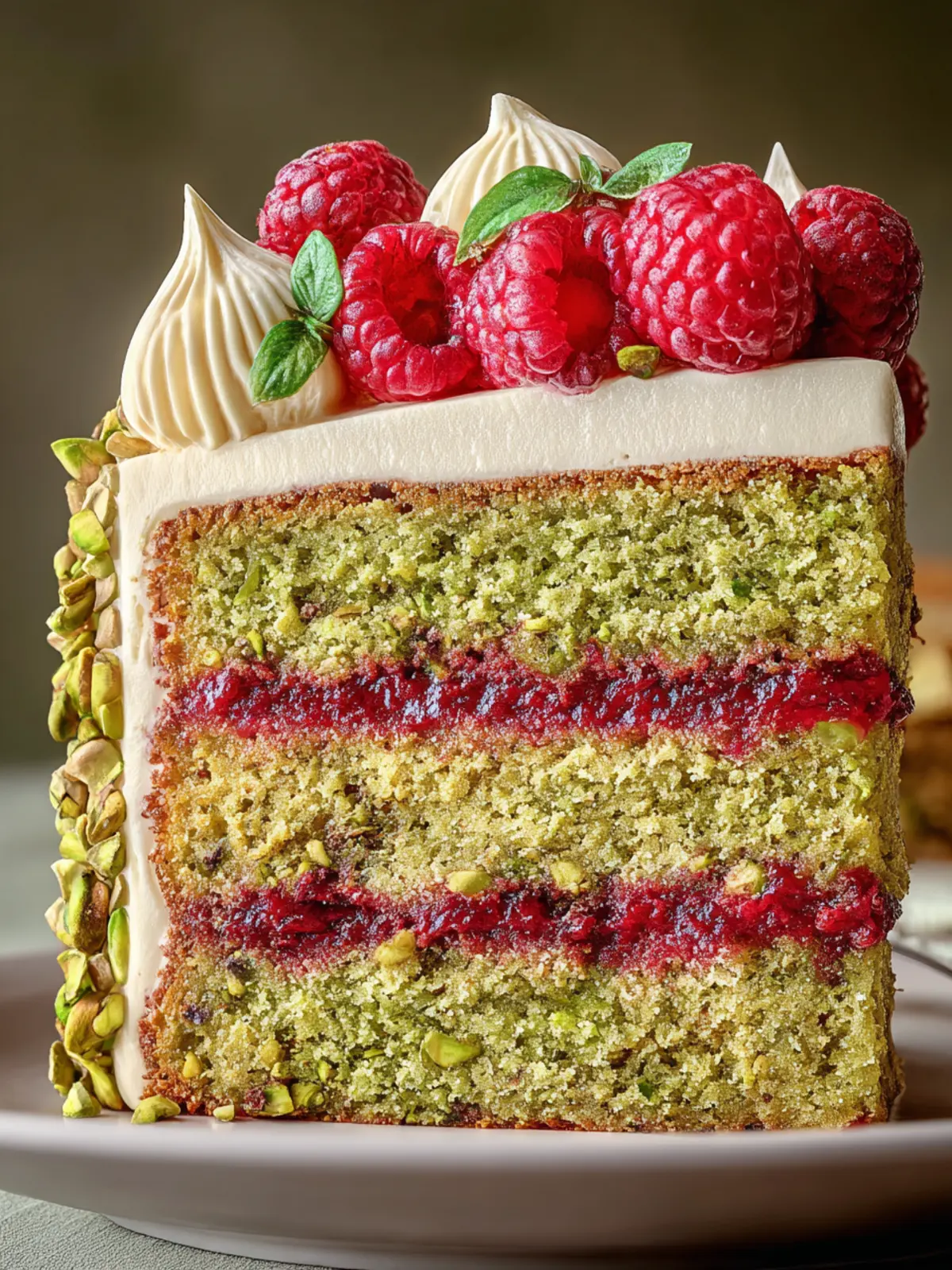 Pistachio Cake with Raspberry Filling First Image