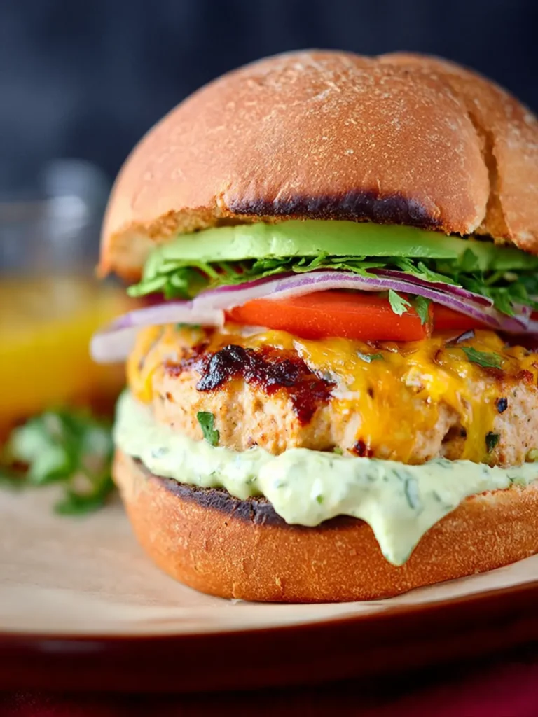 Chipotle Cheddar Turkey Burgers with Avocado Crema First Image